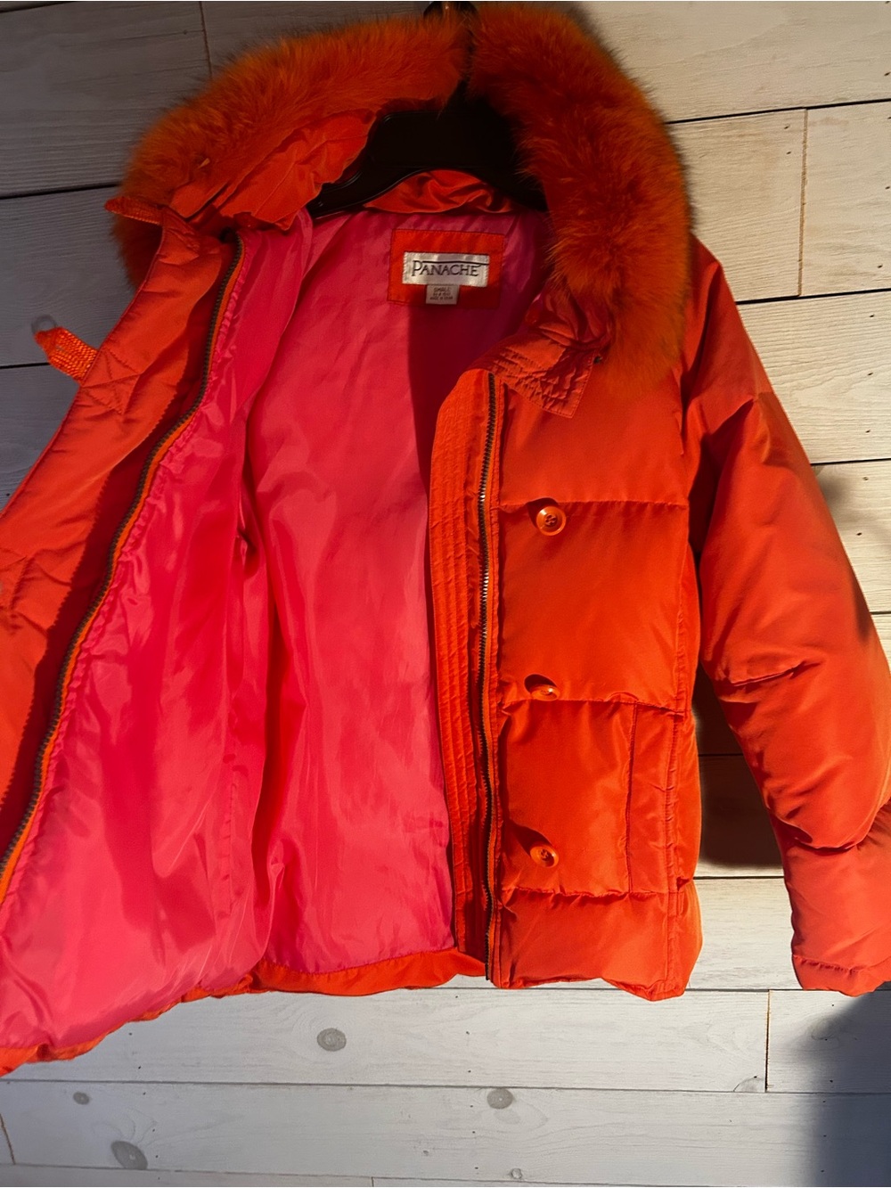 Panache Women's Orange & Pink Y2K Puffer Jacket with detachable Faux Fur Collar